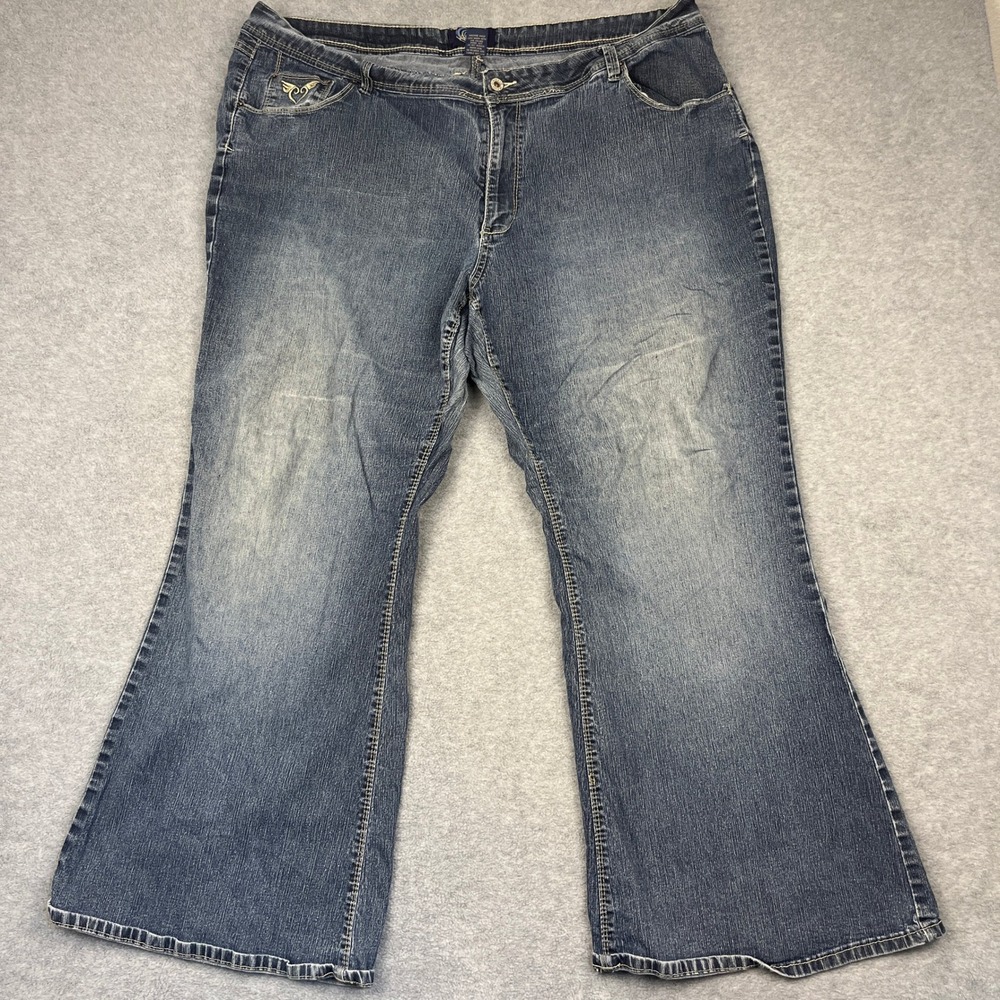 Angels Jeans Womens 26W Blue Angels Flare Leg Embroidered Pockets Stretch Denim